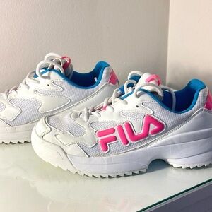 Fila White, Pink, & Blue Trainers Size 8